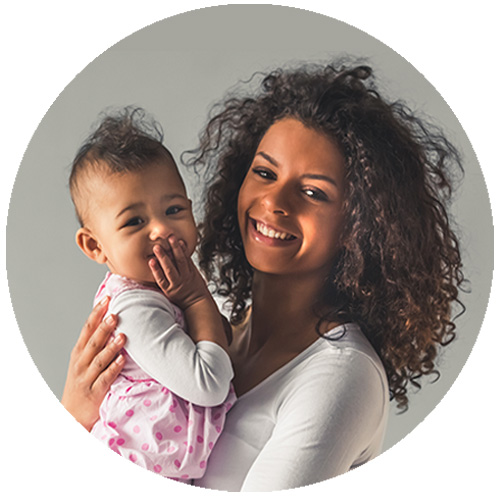HomePage1-GirlwithBabyCircle Smiling mom with smiling